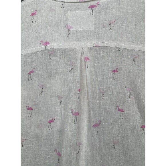 Rails Button Up Womens Small Linen Blend Shirt White Flamingo Long Sleeve Pocket - Picture 5 of 6
